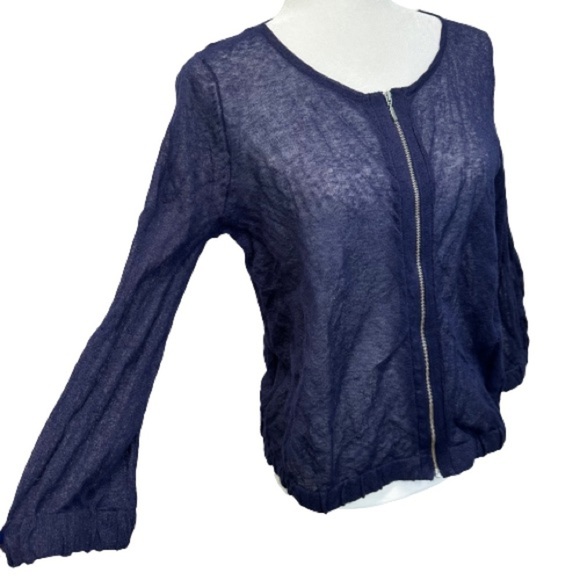 Chico’s Traveler’s Metallic Jacket, Navy Blue with Zipper in Front size 1 - Picture 2 of 7